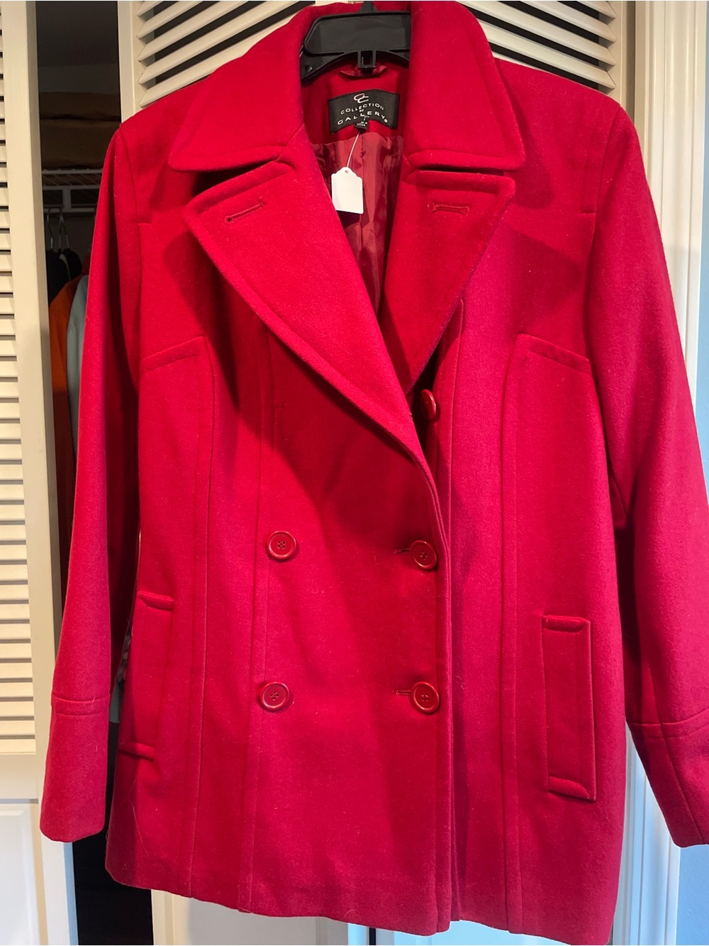 Collection by Gallery Red Double-Breasted Wool Peacoat -Sz L